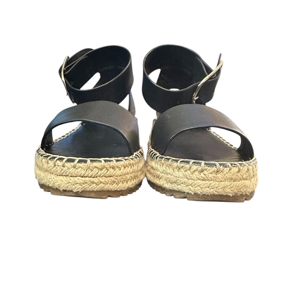 Zara Size 40/8.5 Women's Espadrille, Black Leather Wedge Heeled Sandal - Picture 2 of 8